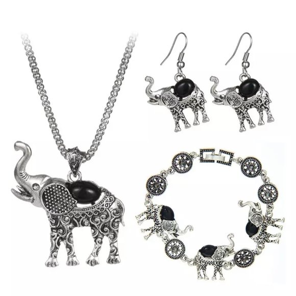 Jewelry - Cute Turquoise Elephant Necklace Earrings Set
